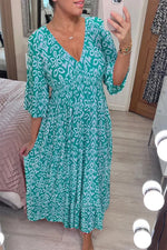Încarcă imaginea în vizualizatorul Galerie, 【S-5XL】Rochie boemă de primăvară și vară, cu mâneci mijlocii, cu decolteu în V, cu talie
